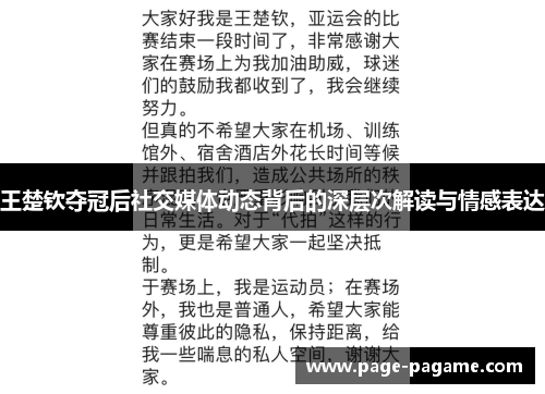 王楚钦夺冠后社交媒体动态背后的深层次解读与情感表达