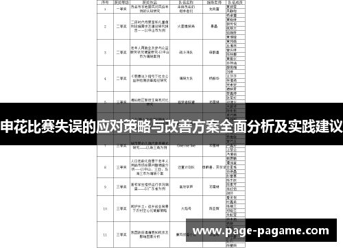 申花比赛失误的应对策略与改善方案全面分析及实践建议